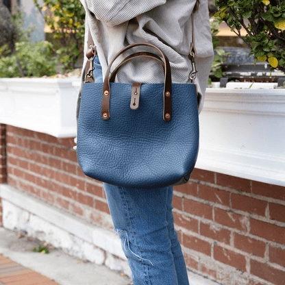 AVERY LEATHER TOTE BAG - MINI CROSSBODY - SMOKEY BLUE