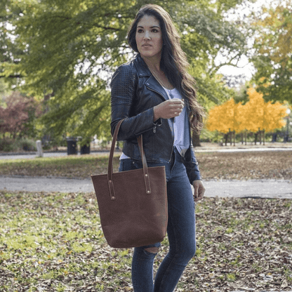 AVERY LEATHER TOTE BAG - SLIM MEDIUM - PINE GREEN BISON