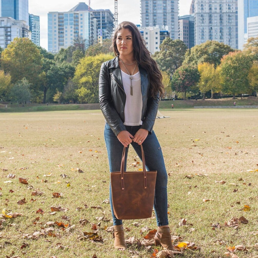 AVERY LEATHER TOTE BAG - SLIM MEDIUM - HONEY