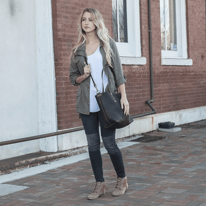 AVERY LEATHER TOTE BAG - LARGE - LEAD GRAY