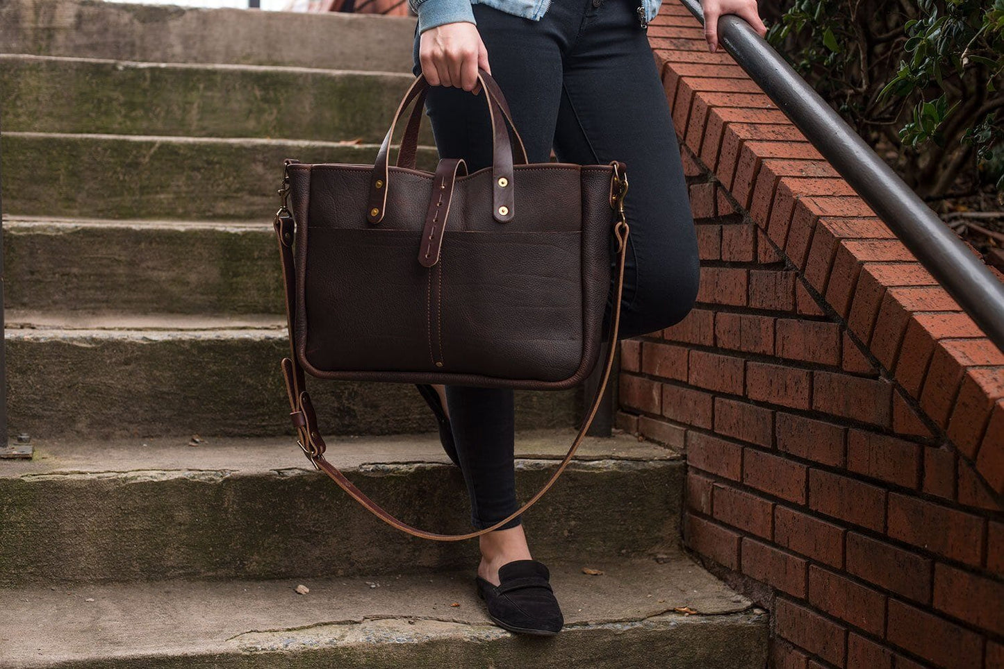 BUCHANAN LEATHER TOTE BAG | BRIEFCASE - CHERRY BISON