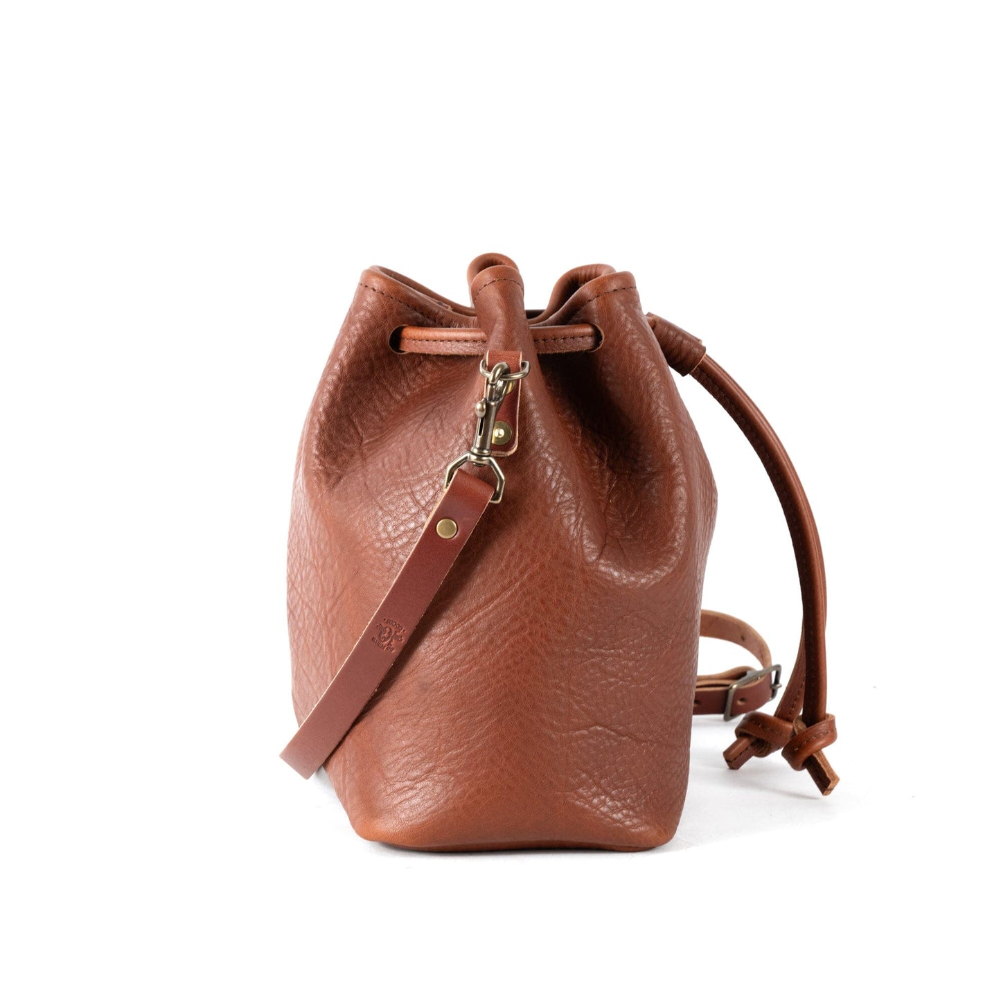 ABBY LEATHER BUCKET BAG - SADDLE