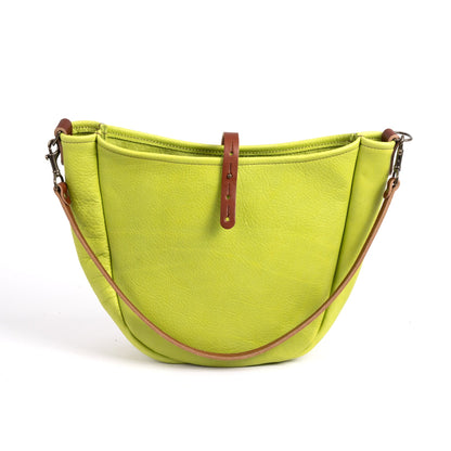 CELESTE LEATHER HOBO BAG - MEDIUM - LIME GREEN
