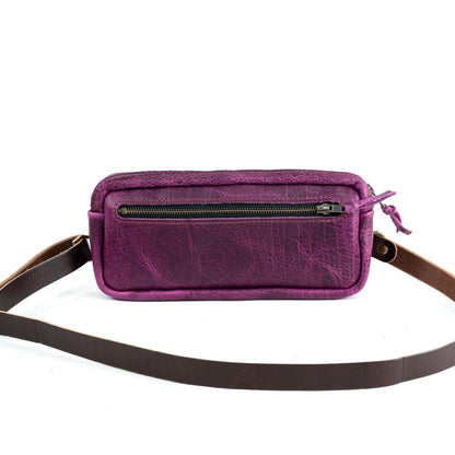 LEATHER FANNY PACK / LEATHER WAIST BAG - DELUXE - GRAPE BISON