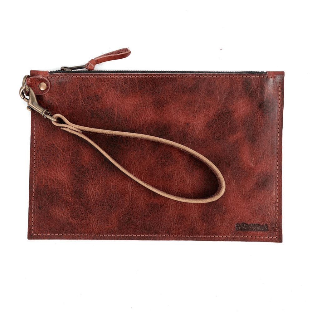 FELICITY ZIPPERED CLUTCH WITH WRISTLET - SMALL - REDWOOD BISON