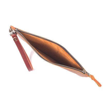 FELICITY ZIPPERED CLUTCH WITH WRISTLET LARGE - SADDLE