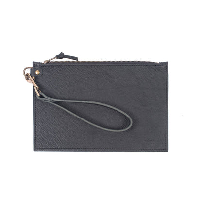 FELICITY ZIPPERED CLUTCH WITH WRISTLET SMALL - BLACK