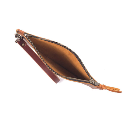 FELICITY ZIPPERED CLUTCH WITH WRISTLET - SMALL - SADDLE