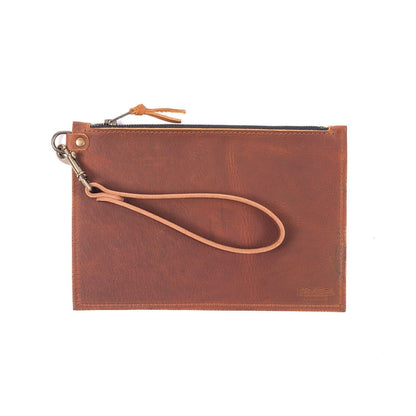 FELICITY ZIPPERED CLUTCH WITH WRISTLET - SMALL - SADDLE