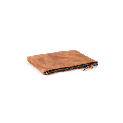 LEATHER TOP ZIPPER POUCH - PEANUT BISON