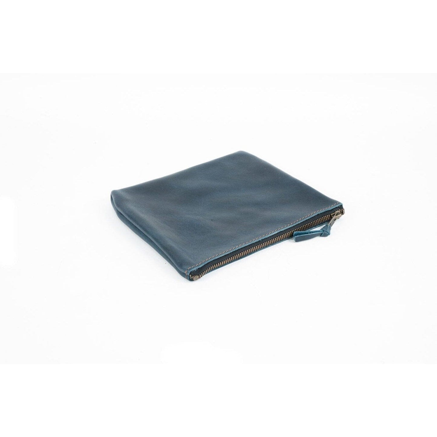 LEATHER TOP ZIPPER POUCH - INDIGO BISON