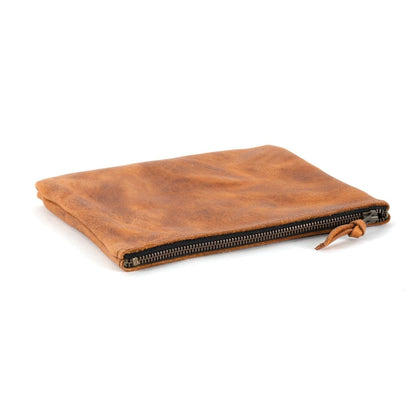 LEATHER TOP ZIPPER POUCH - LARGE