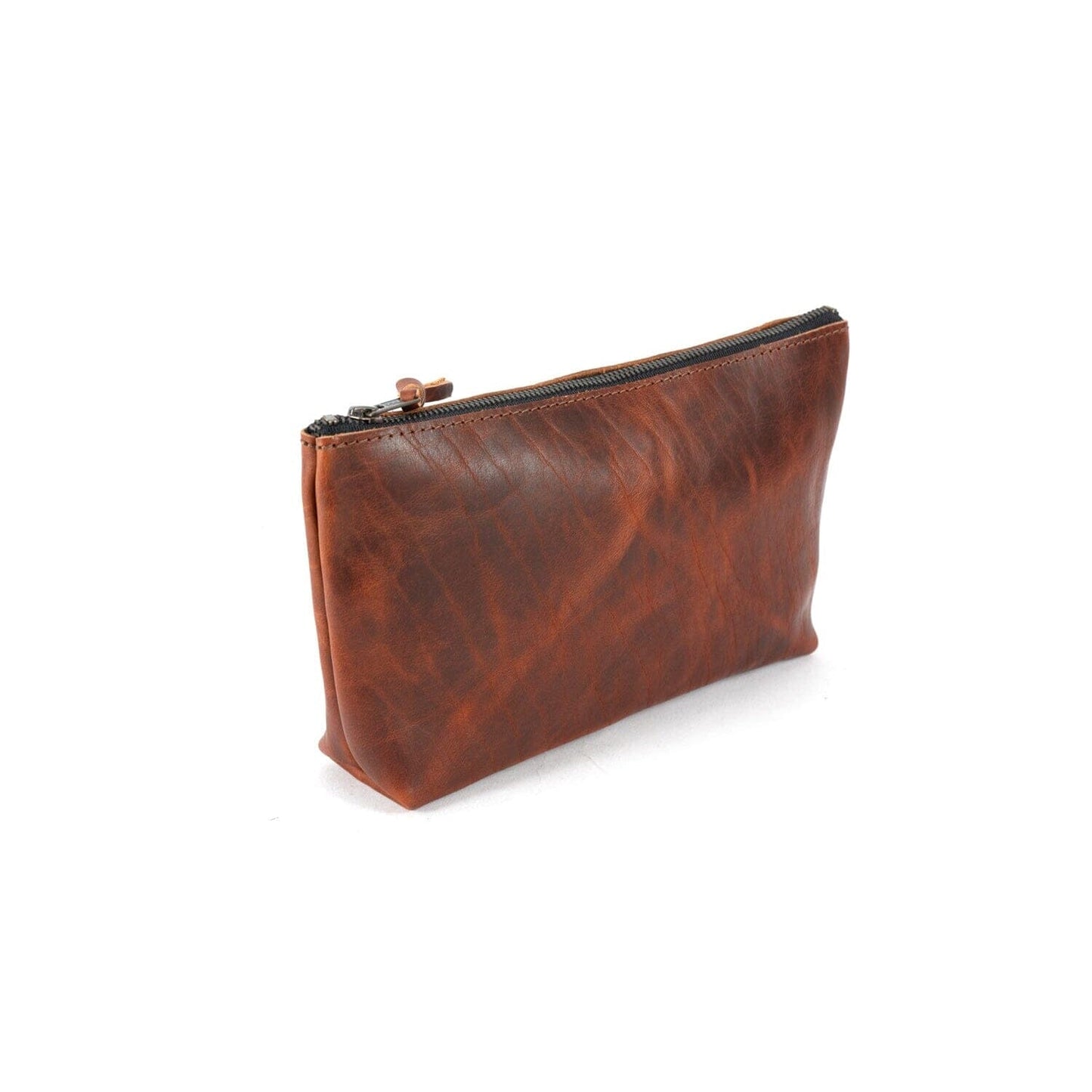 LEATHER ZIPPERED POUCH WITH GUSSET - LARGE