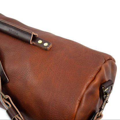 GUNNAR ZIPPERED LEATHER DUFFLE BAG - MILITARY STYLE DUFFLE BAG