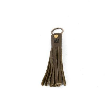 LEATHER TASSEL KEY CHAIN - OLIVE