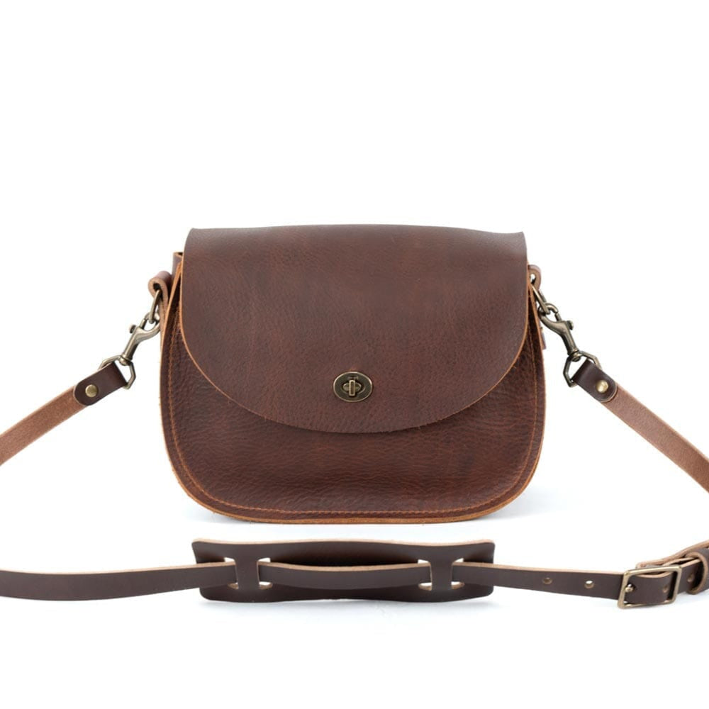 VIVIAN SATCHEL LEATHER CROSSBODY - PEANUT BISON