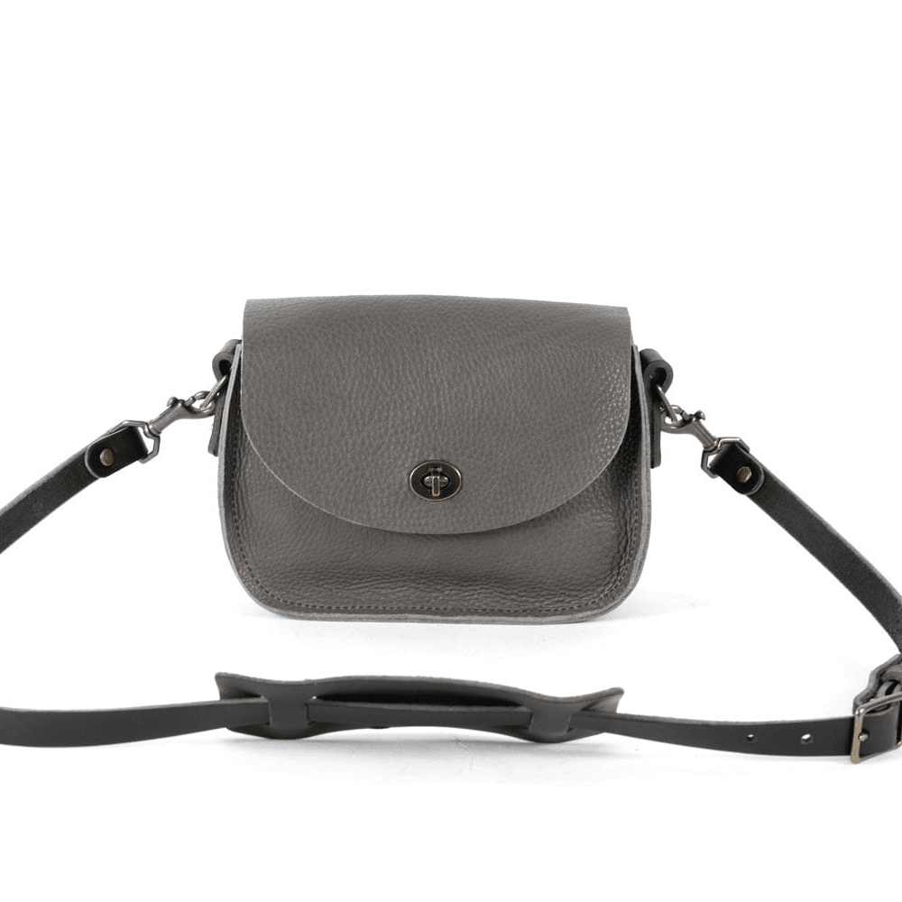 VIVIAN SATCHEL LEATHER CROSSBODY - SMALL - LEAD GRAY