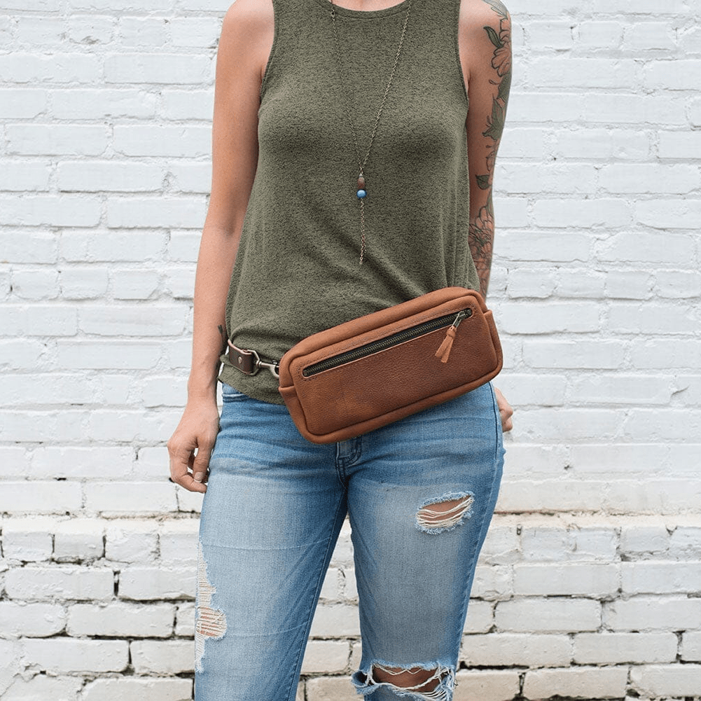 LEATHER FANNY PACK / LEATHER WAIST BAG - TOBACCO