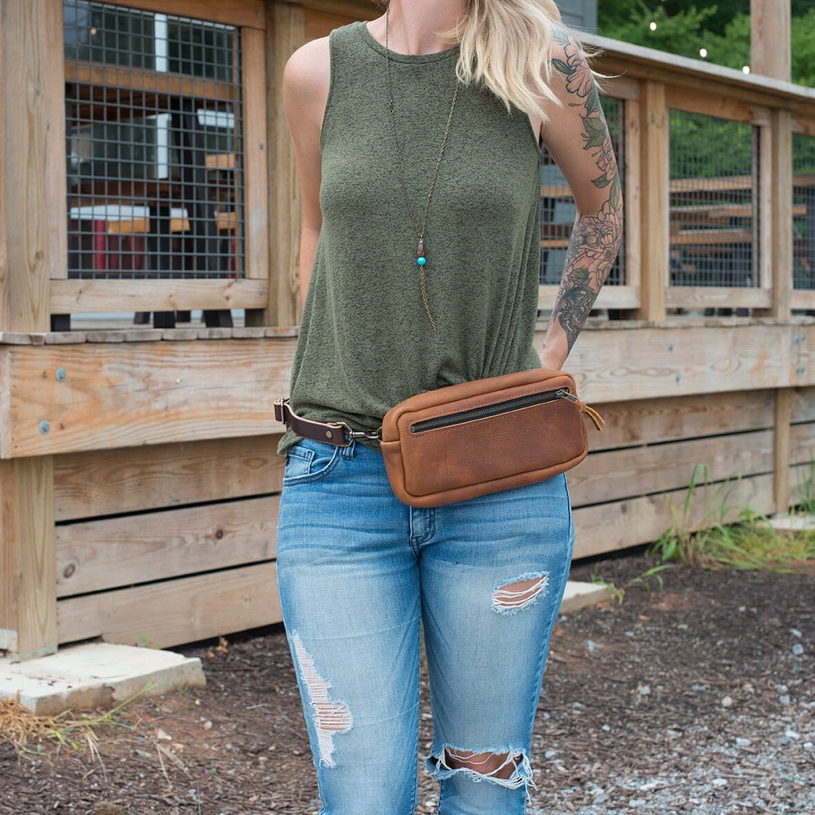 LEATHER FANNY PACK / LEATHER WAIST BAG - OLIVE