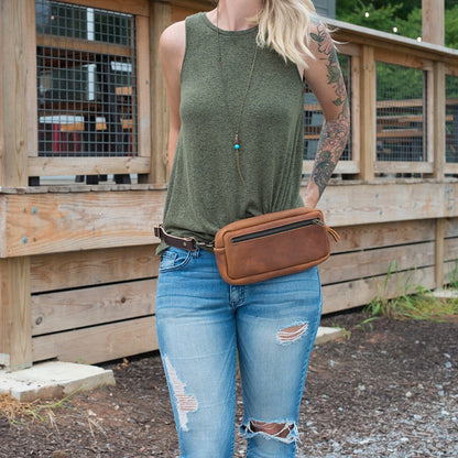 LEATHER FANNY PACK / LEATHER WAIST BAG - OLIVE