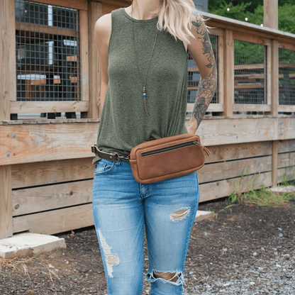 LEATHER FANNY PACK / LEATHER WAIST BAG - CRIMSON