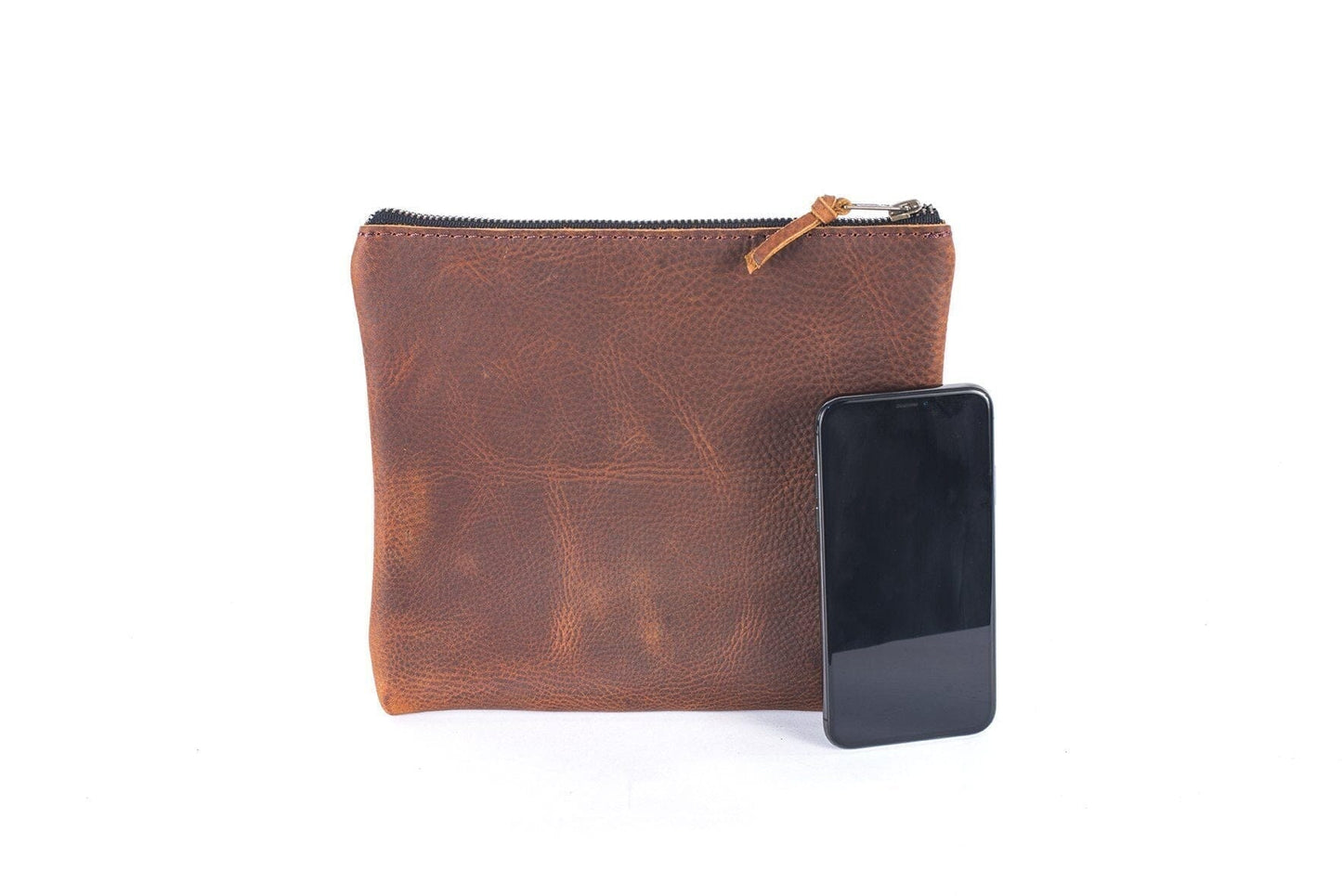 LEATHER TOP ZIPPER POUCH - PEACH FUZZ