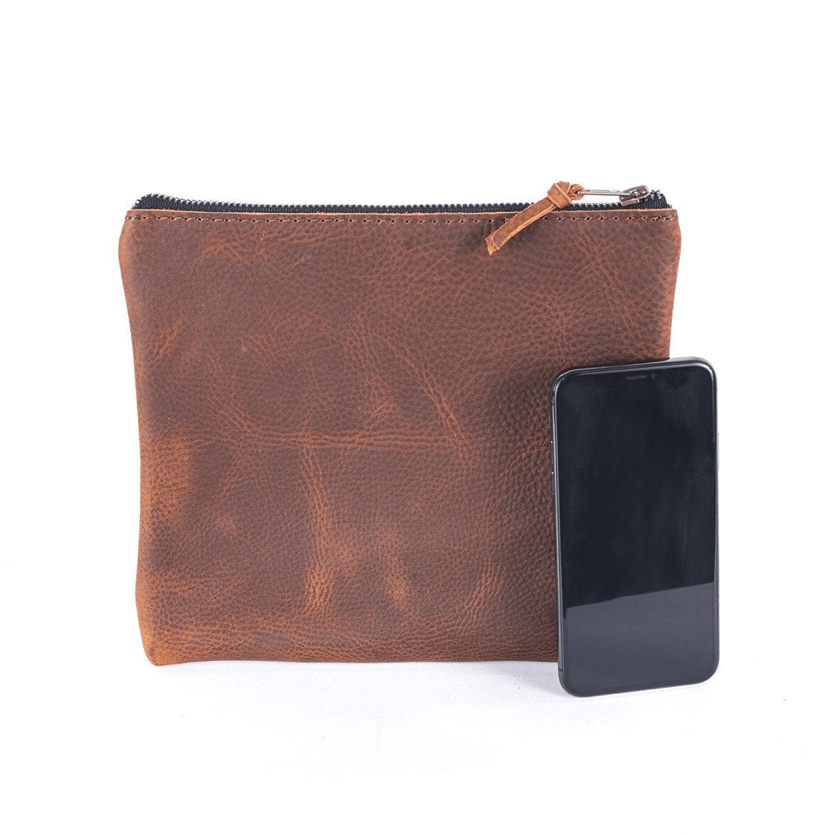 LEATHER TOP ZIPPER POUCH - GRAPE BISON