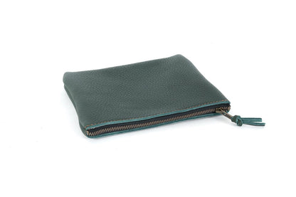 LEATHER TOP ZIPPER POUCH - SMALL