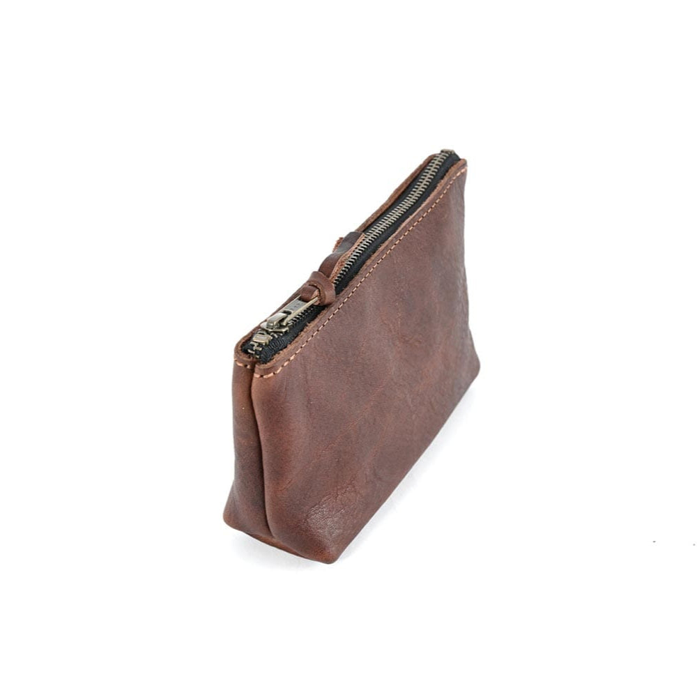 LEATHER ZIPPERED POUCH WITH GUSSET - SMALL