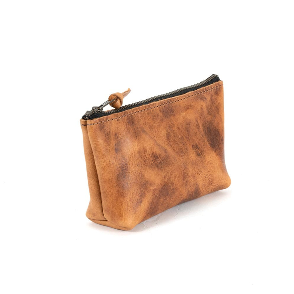LEATHER ZIPPERED POUCH WITH GUSSET - SMALL