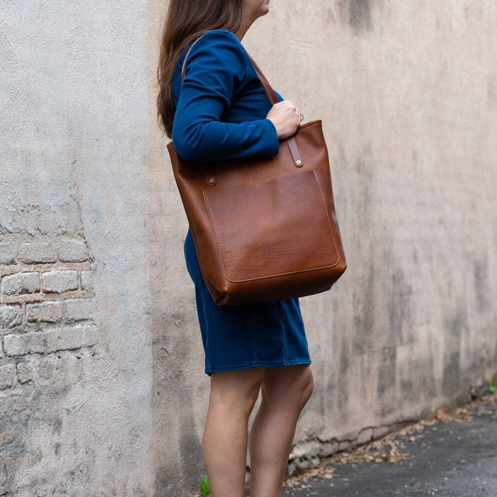 AVERY LEATHER TOTE BAG - SLIM - LARGE - ZIPPER - FRONT POCKET - IN STOCK