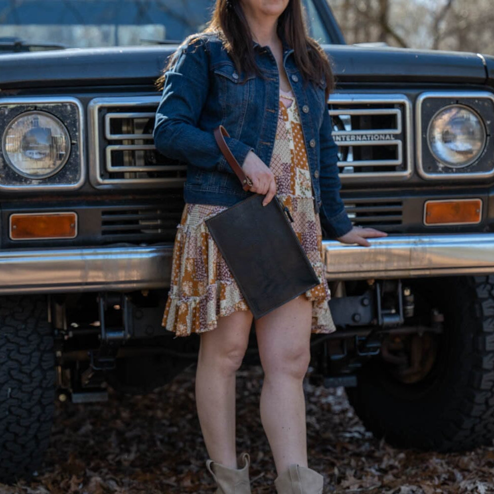 FELICITY ZIPPERED CLUTCH WITH WRISTLET - SMALL - INDIGO BISON