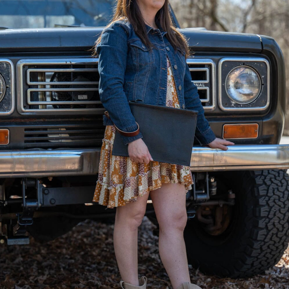 FELICITY ZIPPERED CLUTCH WITH WRISTLET LARGE - INDIGO BISON
