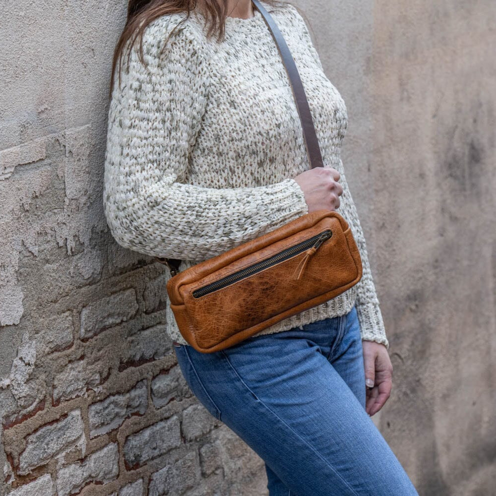 LEATHER FANNY PACK / LEATHER WAIST BAG - PEANUT BISON