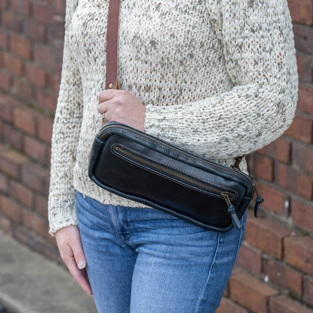 LEATHER FANNY PACK / LEATHER WAIST BAG - DELUXE - INDIGO BISON