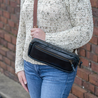 LEATHER FANNY PACK / LEATHER WAIST BAG - DELUXE - INDIGO BISON
