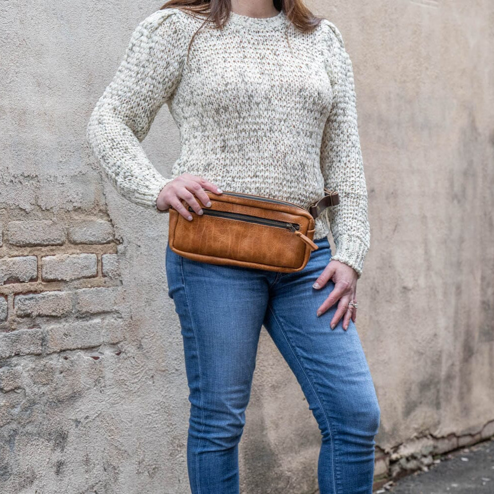 LEATHER FANNY PACK / LEATHER WAIST BAG - DELUXE - PEANUT BISON