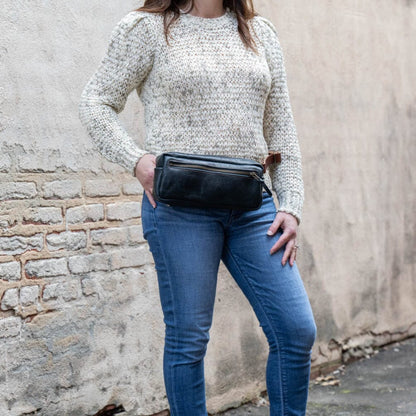 LEATHER FANNY PACK / LEATHER WAIST BAG - DELUXE - INDIGO BISON