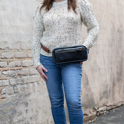 LEATHER FANNY PACK / LEATHER WAIST BAG - INDIGO BISON