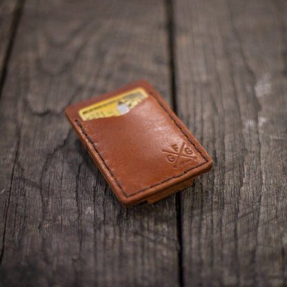 SLIM LEATHER CARD WALLET WITH MAGNETIC MONEY CLIP