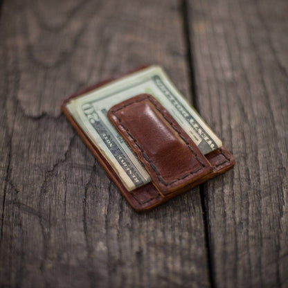 SLIM LEATHER CARD WALLET WITH MAGNETIC MONEY CLIP