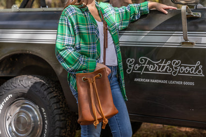 LEATHER BUCKET BAG - LARGE - WHISKY BISON | MOCHA STRAPS