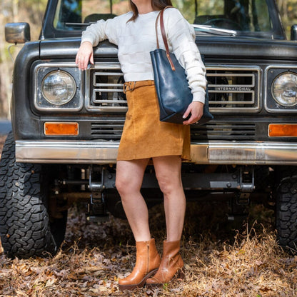AVERY LEATHER TOTE BAG - SLIM MEDIUM - INDIGO BISON