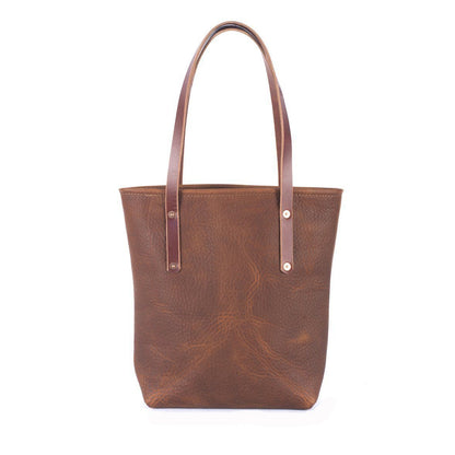 AVERY LEATHER TOTE BAG - SLIM MEDIUM - SADDLE