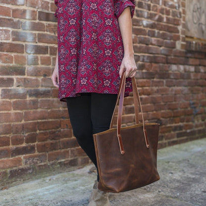 leather tote bag, full grain leather bag - saddle color - Avery Tote Medium