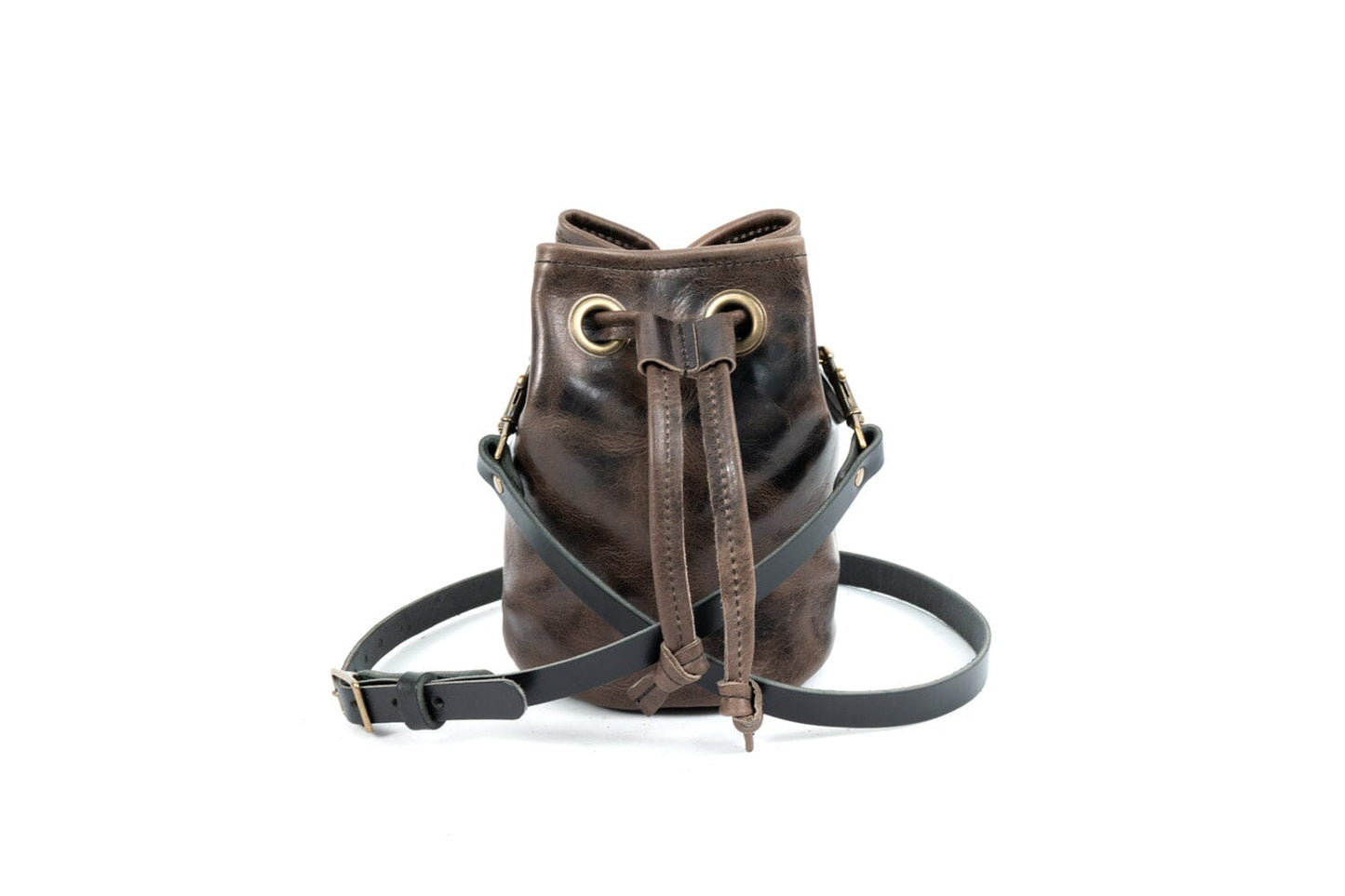 LEATHER BUCKET BAG - SMALL - CHARCOAL BISON