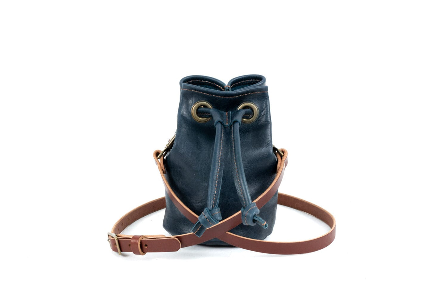 LEATHER BUCKET BAG - SMALL - INDIGO BISON