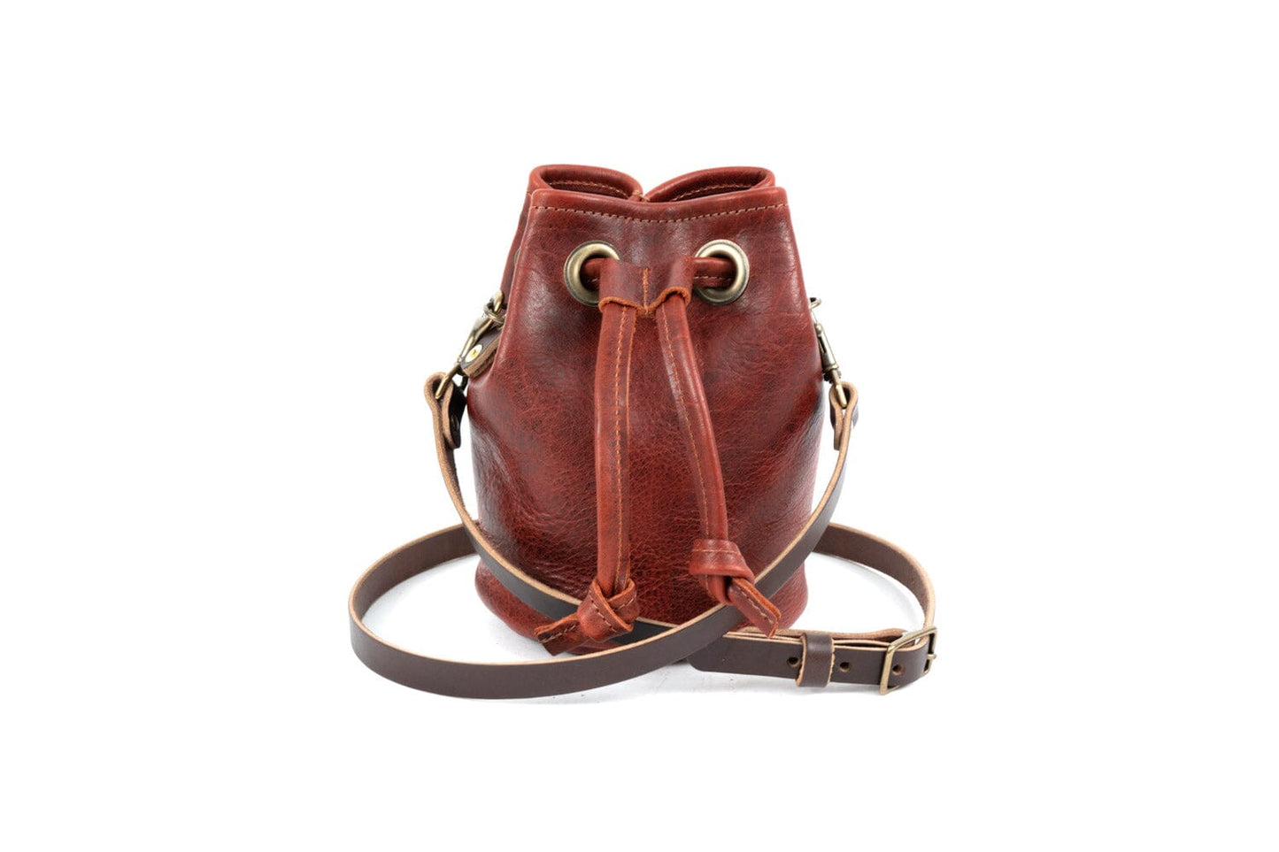 LEATHER BUCKET BAG - SMALL - REDWOOD BISON