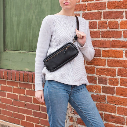 LEATHER FANNY PACK / LEATHER WAIST BAG - BLACK