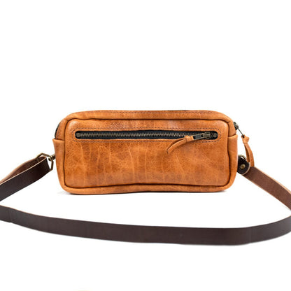 LEATHER FANNY PACK / LEATHER WAIST BAG - DELUXE - PEANUT BISON